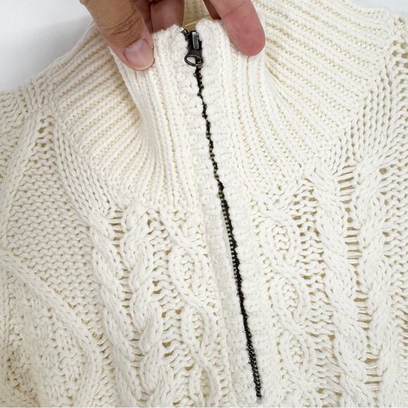 Lucky Brand Cable Knit Zip Henley Mock Neck Sweater Egret Ivory S Fishermancore - Picture 10 of 14